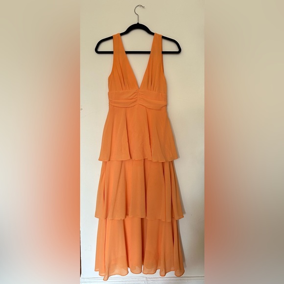Lulus Dresses & Skirts - Celebration Time Emerald ORANGE Sleeveless Tiered Midi Dress